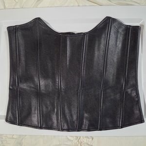Miaou Faux Leather Corset Top L Black Strapless Boned Lined Bustier Festival Y2K